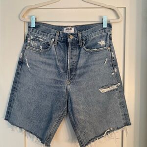 AGOLDE Women's Distressed Long Denim Shorts Blue Size 26